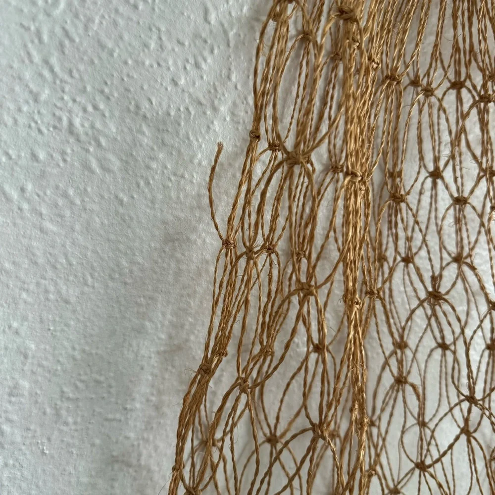 Vintage 90s Handmade Woven Straw Crochet Net Jute Farmers Market Large Tote Bag